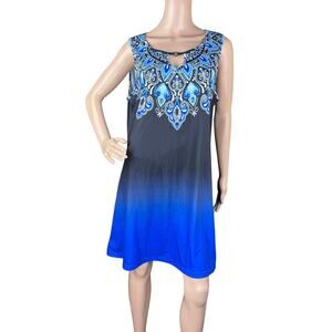 New Trend XL Blue Ombre Boho Dress Pockets NWT Keyhole Neck